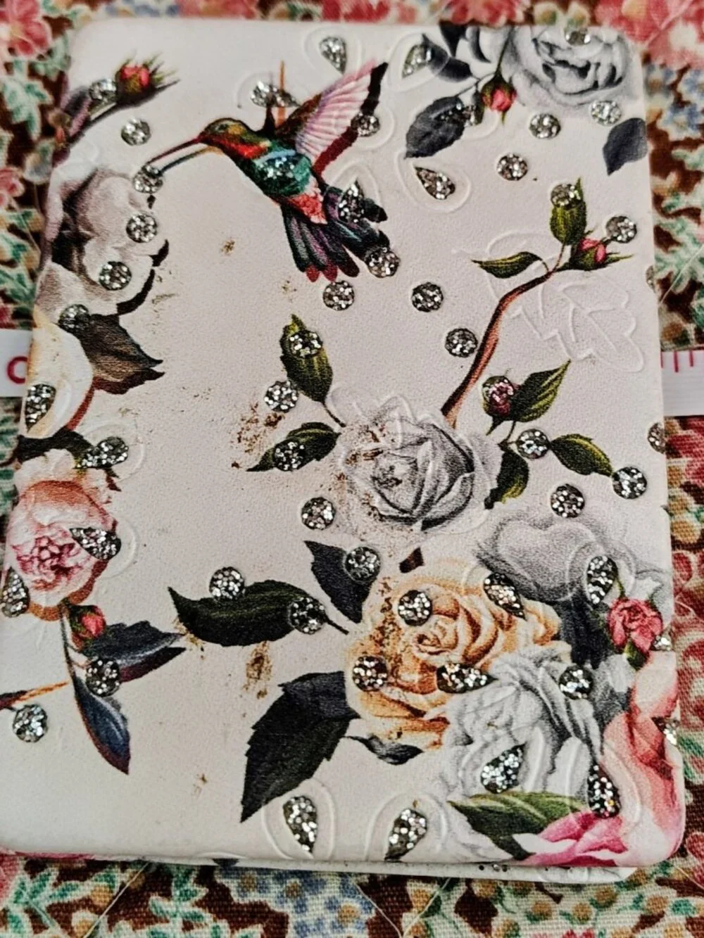 New Metal Case Hinged Pocket Mirror, Floral, Hummingbirds